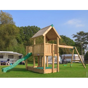 Hy-Land Spielgerät P3S mit Rutsche, Doppelschaukel aus Douglasie im Garten.