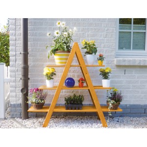 Dekorative, imprägnierte 3-etagige Holzleiter Maxi für Blumen und Gartendeko.