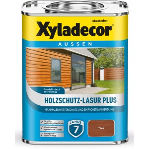 Xyladecor Holzschutz-Lasur Plus Teak, 0,75l Dose. Holzlasur für Aussenbereiche, Farbe Teak.