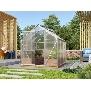 Gewächshaus Venus 3800 mit Alu-Rahmen und Hohlkammerplatten im Garten.