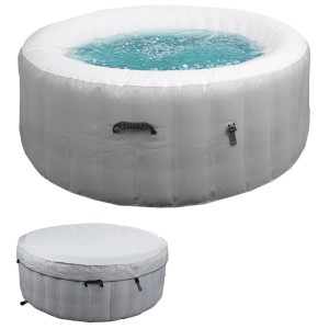 Aufblasbarer MCW Whirlpool N97 für 4 Personen, rund, grau-weiß, mit Abdeckung.