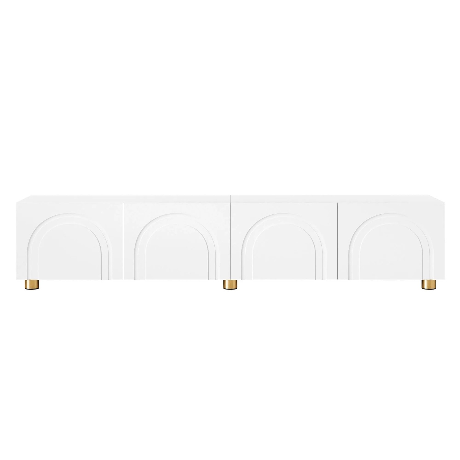 okwish TV-Schrank Lowboard mit Bogenrelief 4 Türen Metallfüße Wohnzimmer 180x35x40cm Weiß