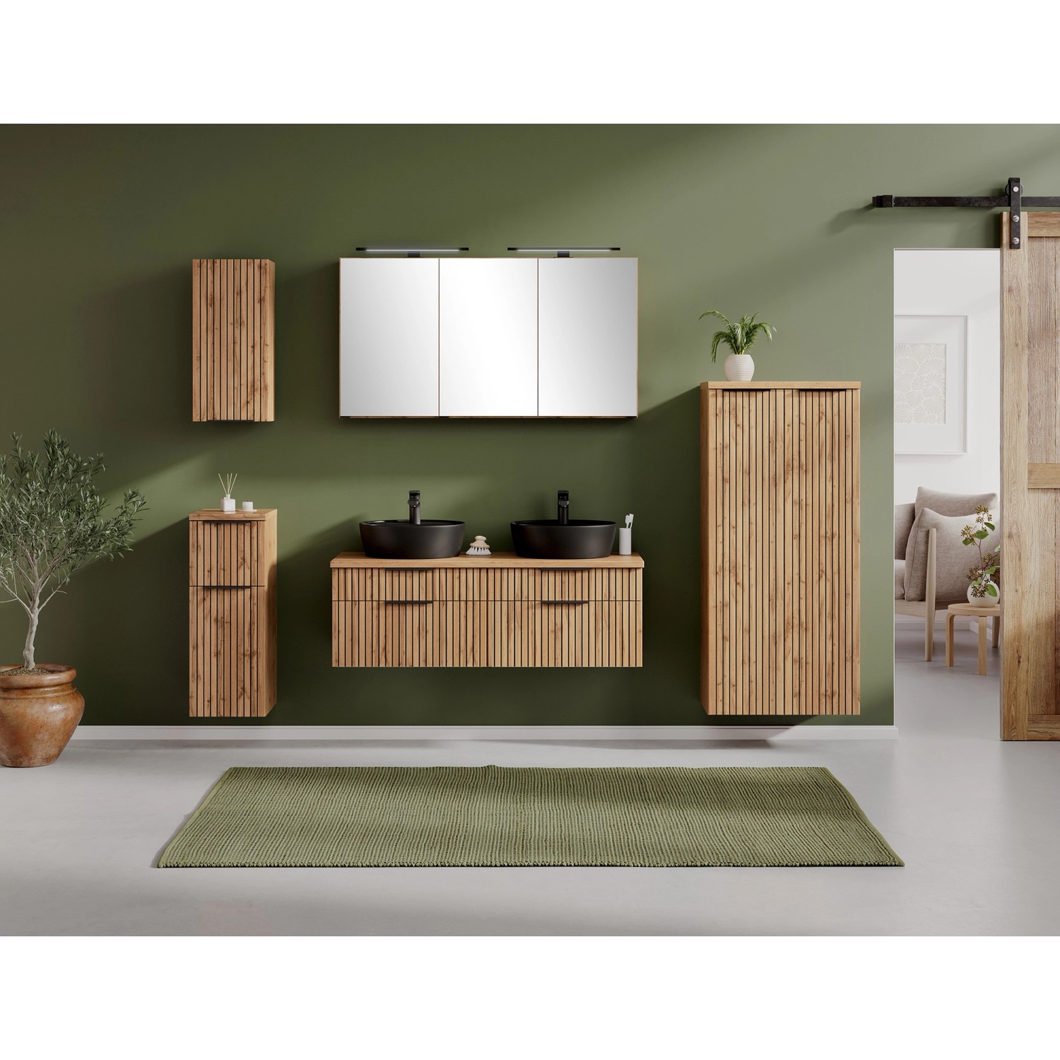 Held Möbel Waschtisch-Set Keramikbecken Schwarz 200 x 120 x 47 cm Eiche 2-tlg._11