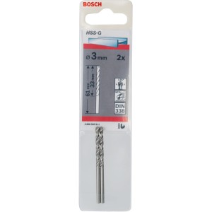 Bosch Metallbohrer Pro HSS-G, 3mm, 2er-Pack. Spiralbohrer für Stahl, Guss und Kunststoffe.