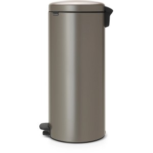 Brabantia Treteimer NewIcon 30 l Platinum, runder Mülleimer mit Pedal und Soft-Close-Deckel.