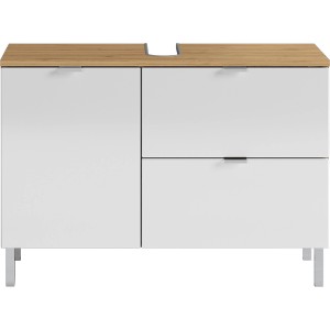 Germania Waschbeckenunterschrank GW-MAURESA Eiche, 80 cm breit, mit weißen Fronten und Schubladen.