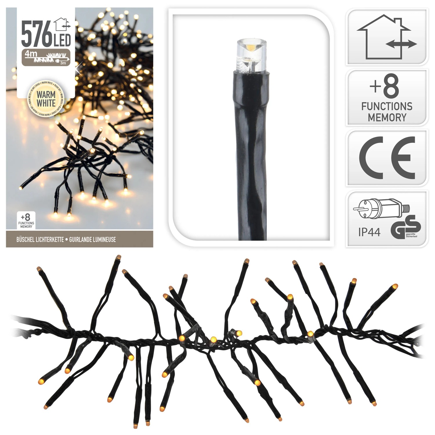 LED Büschellichterkette 576 warmweiße LEDs 8 Funktionen innen und außen kaufen bei OBI