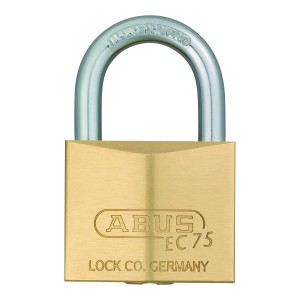 Abus Messing-Vorhangschloss 75/40 mit 5 Schlüsseln, goldfarben mit Stahlbügel.