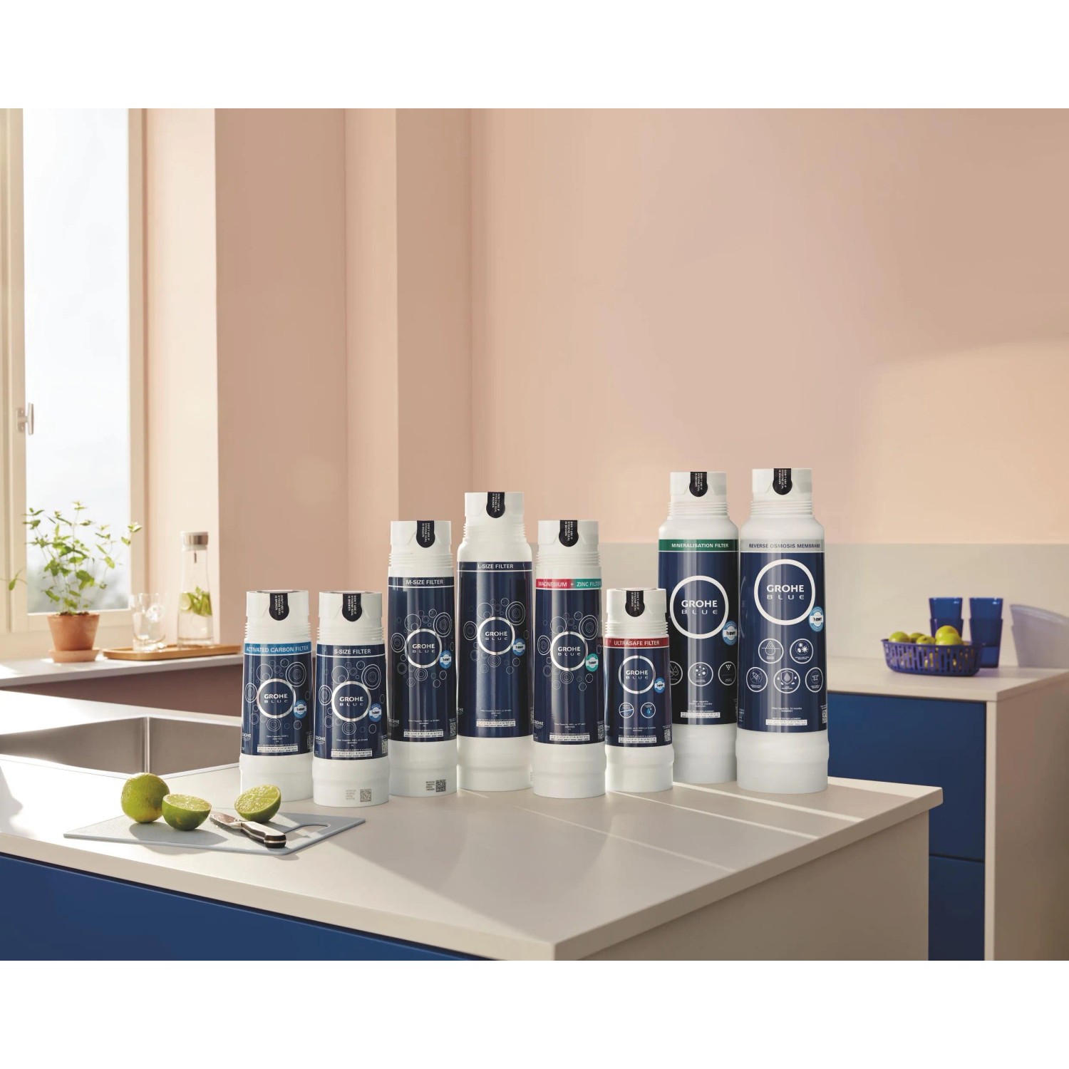 Grohe Blue Wasserfilter: Umkehrosmose Filter in Weiß-Blau, verschiedene Größen im Set.