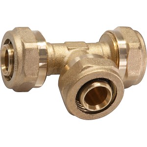 Messing Klemm-Reduzier-T-Stück 20 mm x 16 mm x 20 mm für Heizung und Trinkwasser.