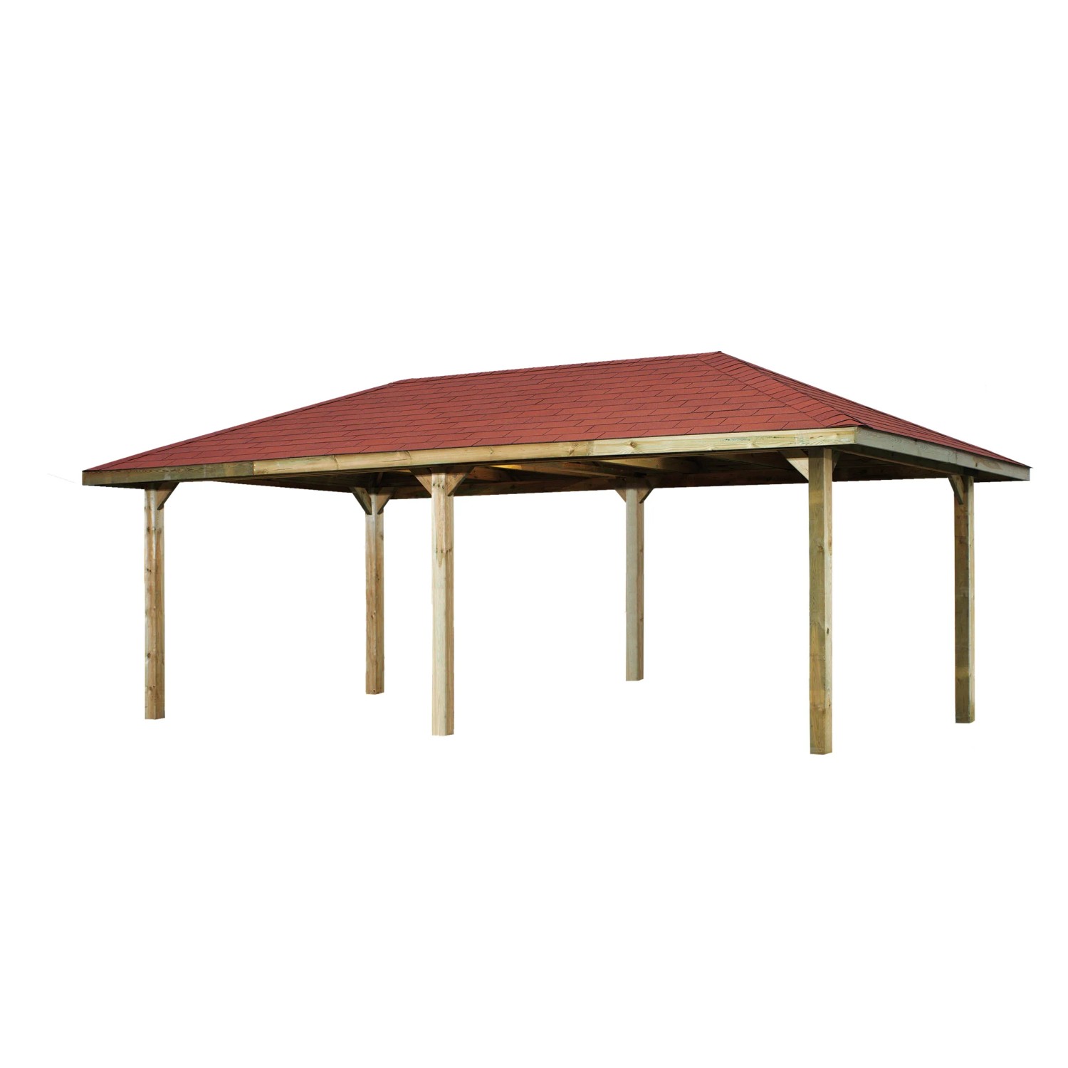 Weka Gartenoase 651 B: Holz-Pavillon mit roten Dachschindeln, 678x380 cm. Ideal für den Garten.