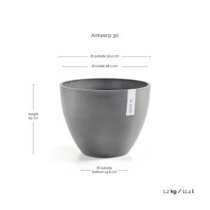 Ecopots Pflanztopf Antwerp Grau 30 cm