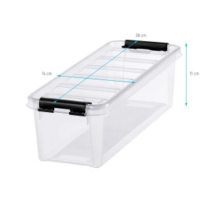Transparente SmartStore Classic Aufbewahrungsbox 3,5 l mit Deckel und schwarzen Clips.