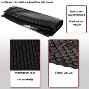 Schwarze MCW Pool Abdeckung, 200 µm, für runde Pools mit 4,57 m Durchmesser.