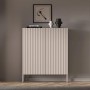 Modernes Selsey Highboard in Kaschmir, zweitürig mit gerillten Fronten und schlanken Metallbeinen. Elegante Kommode.