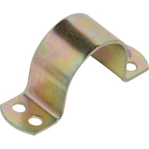 Gelb verzinkte Rohrschelle, 135x40mm, zur Befestigung von Rohren und Schildern.