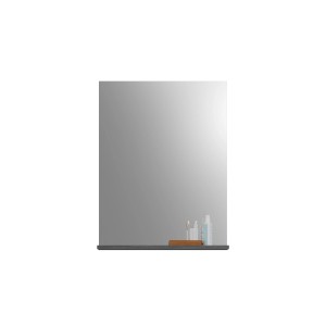 Rechteckiger Spiegel (60x79 cm) in Rauchsilber mit Ablage für Badutensilien.