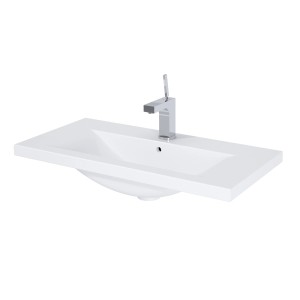 Roca Standard-Waschbecken Cheese, 80 cm, eckig, Weißglanz mit Armatur.