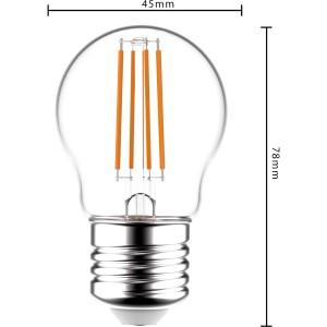 LED-Filament Leuchtmittel E27 Globe G45, 4,5W, dimmbar, warmweißes Licht.