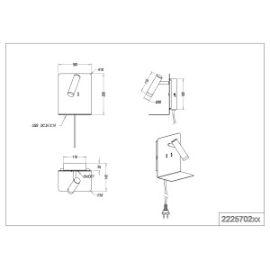 Technische Zeichnung der Trio LED-Wandleuchte Element in Weiß Matt mit Maßen.