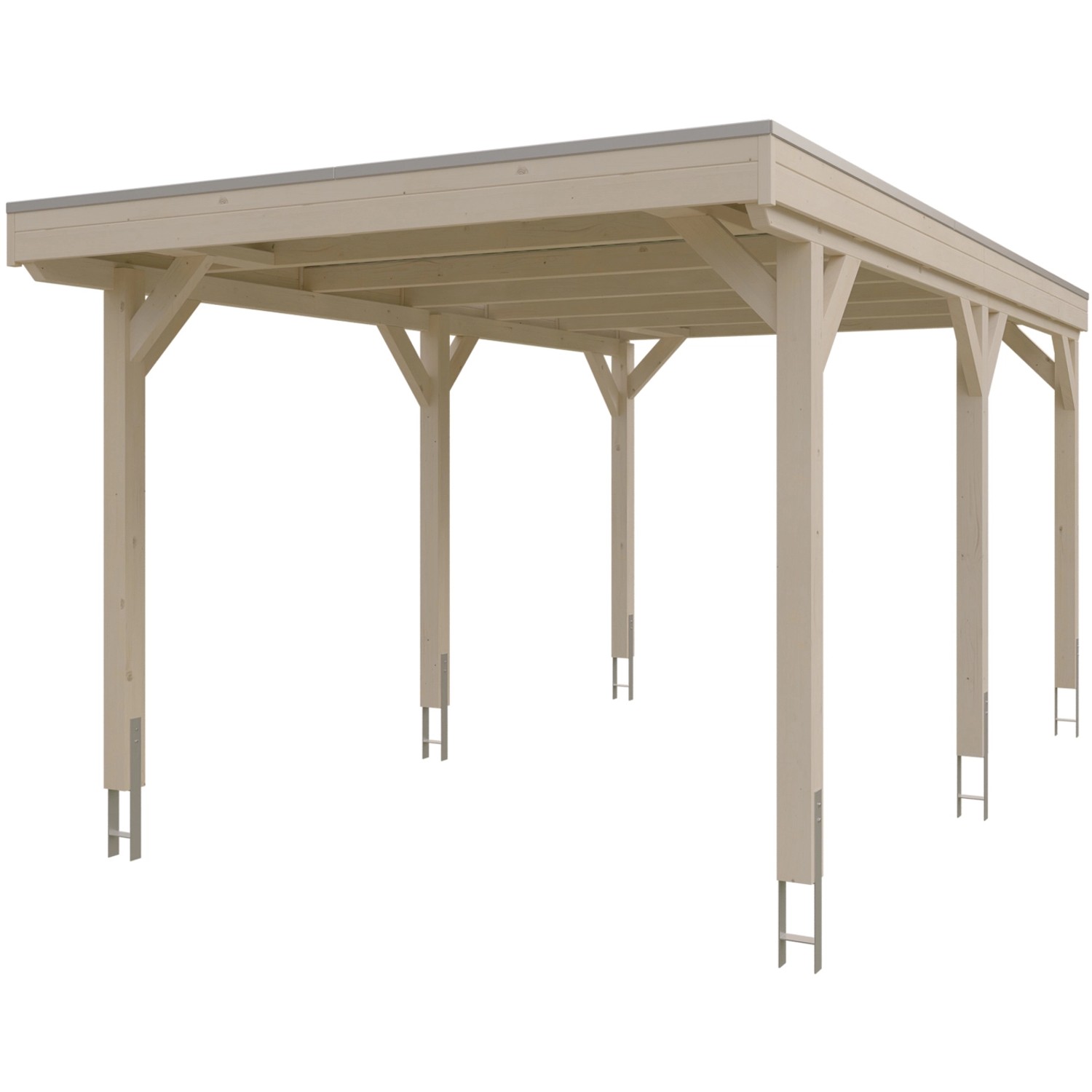 Skan Holz Carport Grunewald aus Naturholz mit EPDM-Dach, Pfosten 12x12 cm.