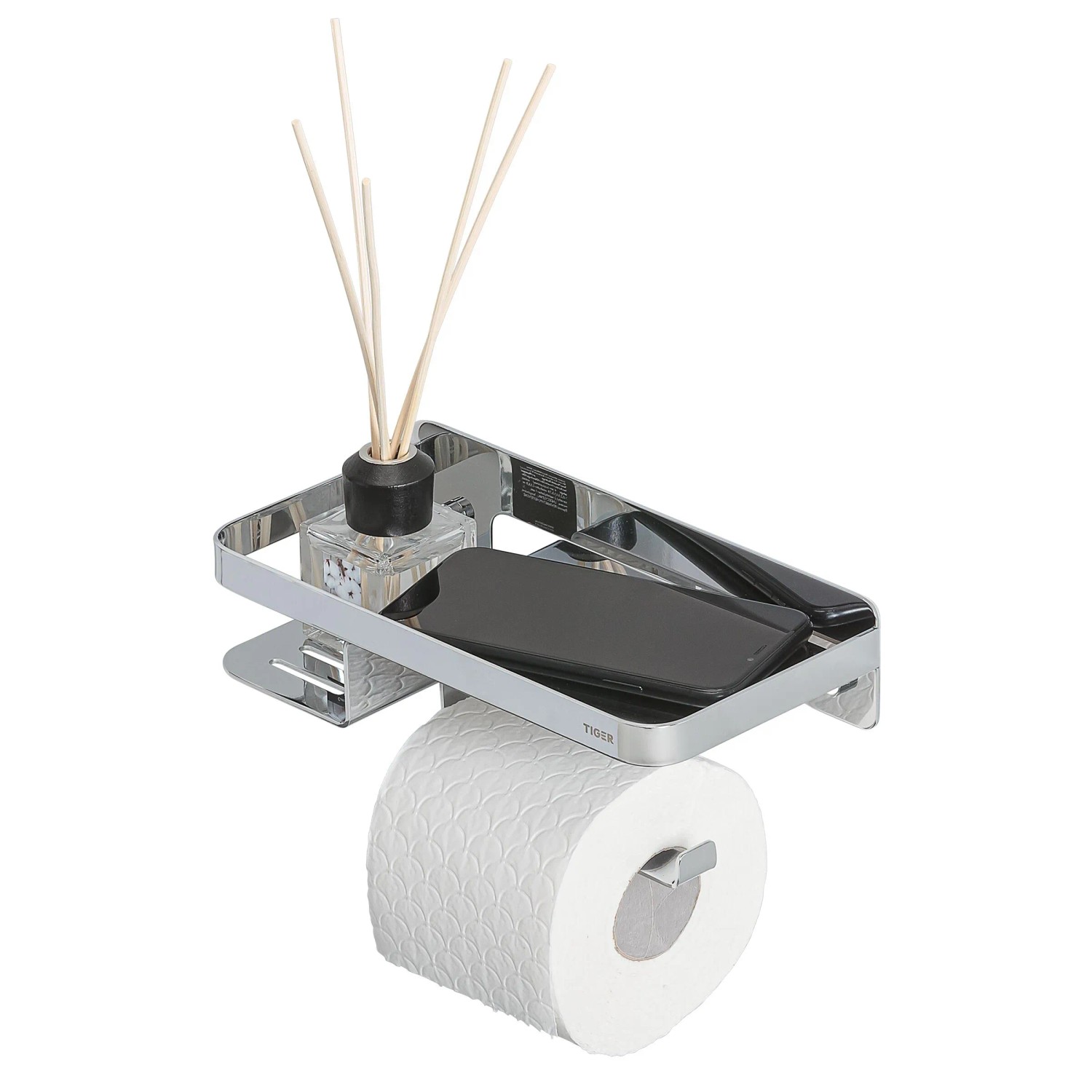 Toilettenpapierhalter Mit Handyablage – Edelstahl, Poliertes Chrom, Wandmontage