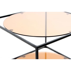 Kayoom Beistelltisch Cody, Terra-Schwarz, mit Glasplatten und schwarzem Metallgestell.