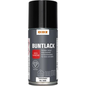 OBI Buntlack Spray, RAL 9005 Schwarz hochglänzend, 150ml Dose.