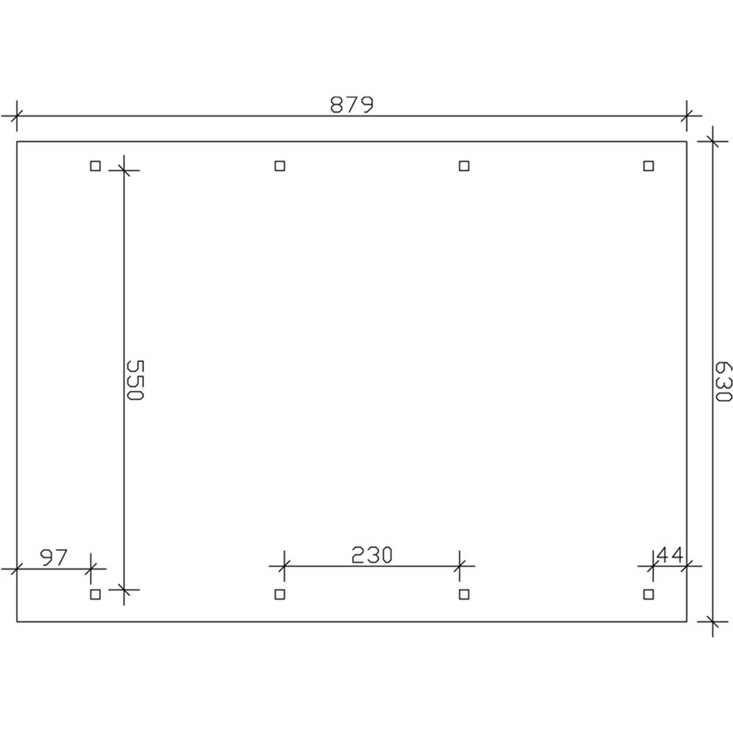 Skizze des Skan Holz Doppelcarports Wendland (630x879cm) mit Maßangaben.