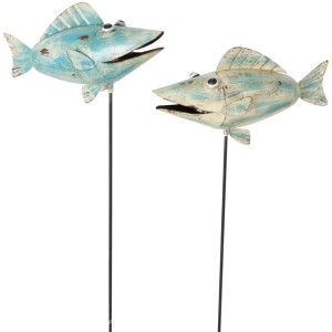 Gartenstab Garden Jogi, 2-fach sortiert, aus Metall in Blau- und Cremetönen.