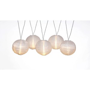 LED Lichterkette mit 5 weißen XXL Lampions. Außen-Lichterkette für Garten und Terrasse.