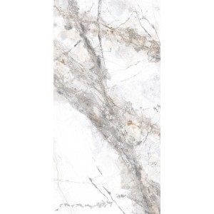 Weiße, polierte Feinsteinzeug Bodenfliese (60x120 cm) mit Marmor Optik für ein elegantes Ambiente.