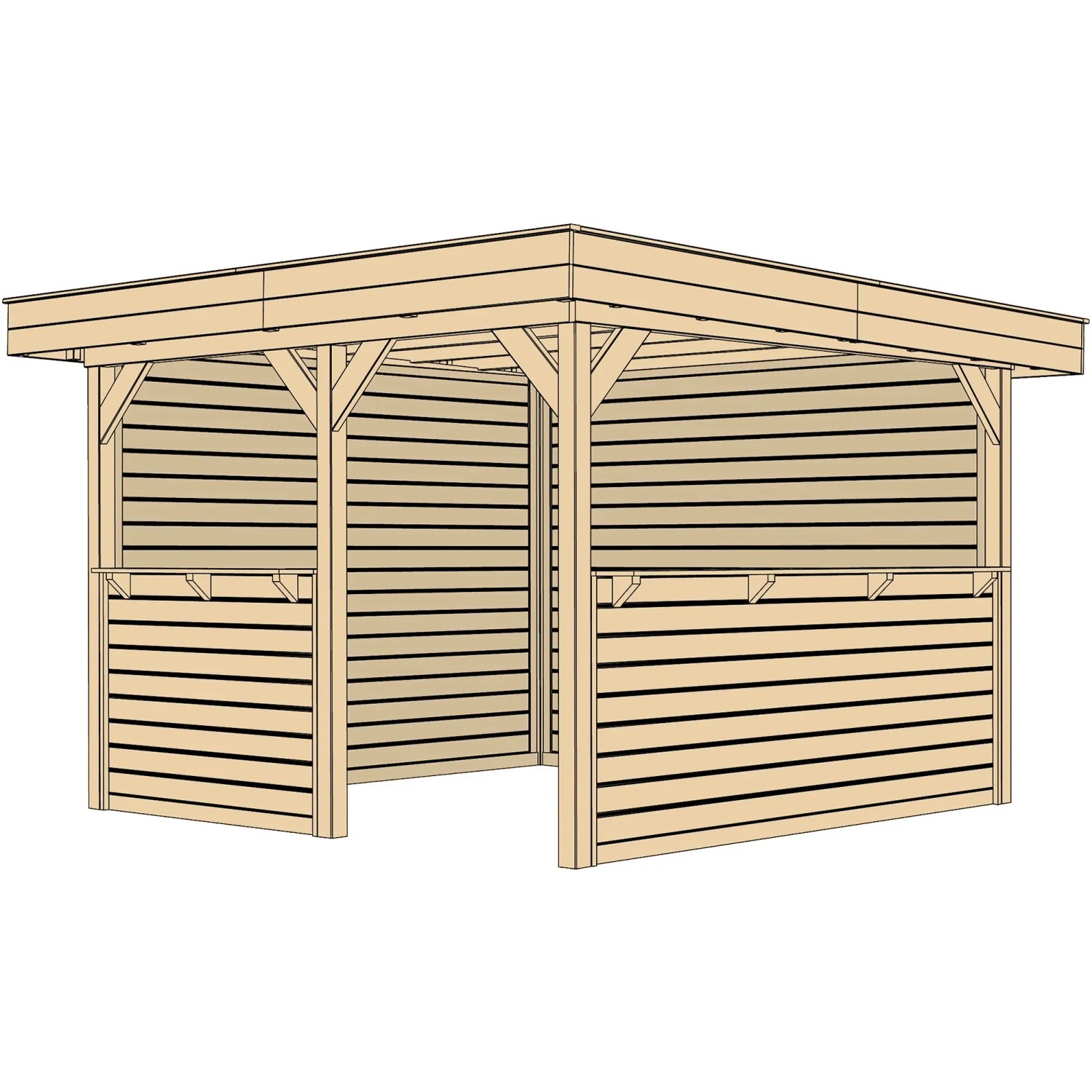 Weka Gartenlaube Rimini mit Flachdach, 349x360 cm, ideal für Gartenpartys und als Windschutz.