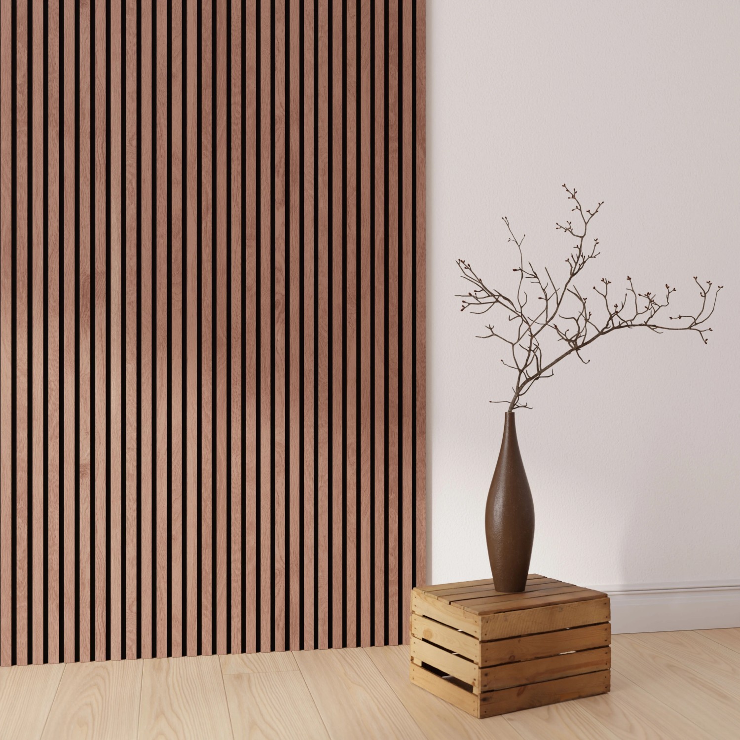 Akustikpaneel Walnuss, MDF mit schwarzem Filz, 60x360 cm, zur Wand- und Deckenverkleidung.