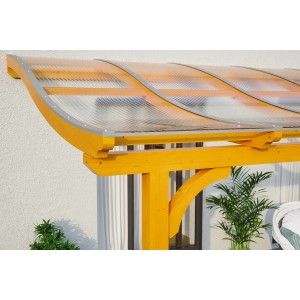 Skan Holz Terrassenüberdachung Venezia, 434x289 cm, Leimholz Eiche hell, mit Polycarbonat Doppelstegplatten.