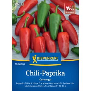 Kiepenkerl Chili-Paprika Camargo F1 Saatgut mit roten und grünen Schoten.