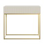 Selsey Veldio Konsolentisch, greige mit geriffelter Lamellenfront und goldfarbenem Metallgestell. Mit Schublade.