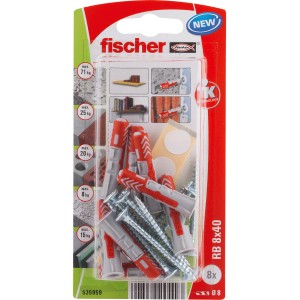 Fischer Duopower 8x40 RB K Dübel, Set mit Schrauben, für sichere Befestigung in verschiedenen Materialien.