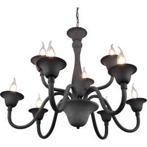 Anthrazitfarbene Trio Lüsterkrone Elsa mit neun E14-Fassungen. Glamouröse Deckenleuchte für Wohn- und Schlafzimmer.