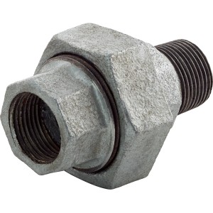 Fitting 24,1/26,4 mm aus Temperguss, Verbindungsstück für verzinkte Rohre mit Innen- und Außengewinde.
