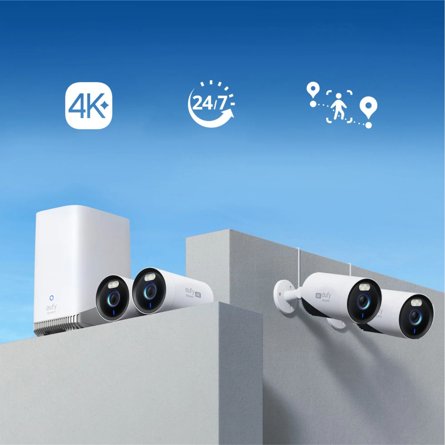 Eufy E330 4K Überwachungskameras mit HomeBase für 24/7 Aufzeichnung und KI-basierter Erkennung.