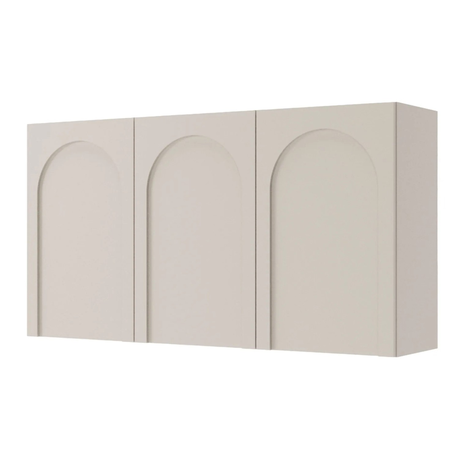 Graubeiges Selsey Arkadia Sideboard, dreitürig, mit eleganten bogengefrästen Fronten. 150 cm breit, für Stauraum.