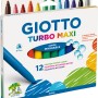 Giotto Turbo Maxi Fasermaler, 12 Stifte in verschiedenen Farben mit dicker Spitze.