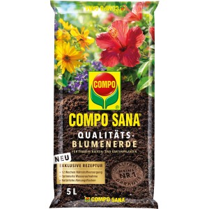 Compo Sana Qualitäts-Blumenerde, 5L Sack für Zimmer-, Balkon- und Gartenpflanzen.