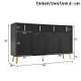 okwish Sideboard mit 4 Türen 4 Schubladen Goldgriffen Wohnzimmer Esszimmer 140x38x82cm Schwarz_5