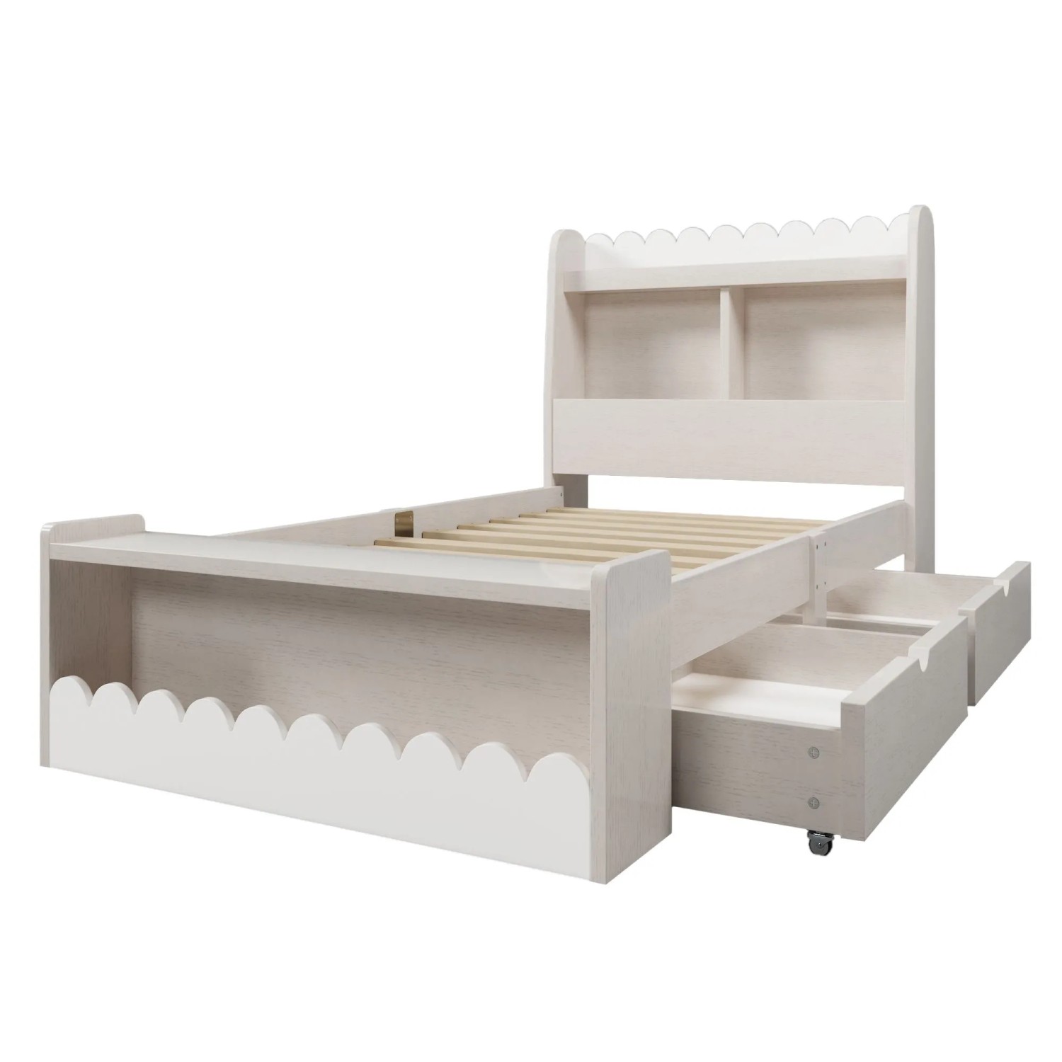 okwish Kinderbett 90x190cm mit Schubladen und Sitzbank Kinderzimmer Weiß ohne Matratze