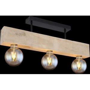Globo Adalaie Deckenleuchte, 3-flammig, aus schwarzem Metall und hellem Holz.