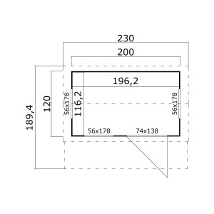 Grundriss Kinderspielhaus Pingo 120x120cm von Lasita Maja mit Maßen.