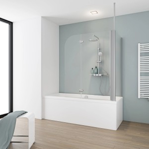 Schulte ExpressPlus Badewannenaufsatz, 2-teilig, Alu Natur Klar, 140x116,4cm als Duschabtrennung.