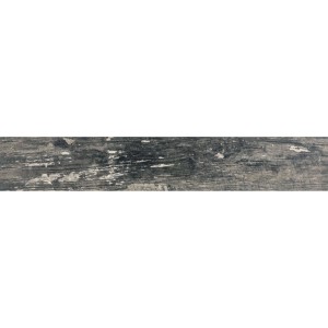 Graue, matte Feinsteinzeug Bodenfliese in Holzoptik, 90x15 cm. Robust und ideal für Innenräume.